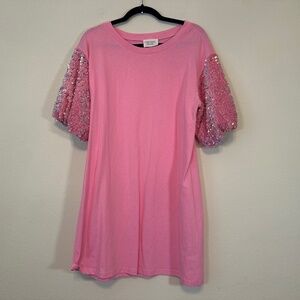 FANTASTIC FAWN - Sequin Puff Sleeved Shirt Dress